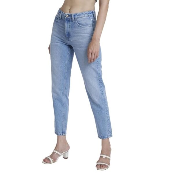 Spykar Light Blue Cotton Mom Fit Ankle Length Clean Look Jeans