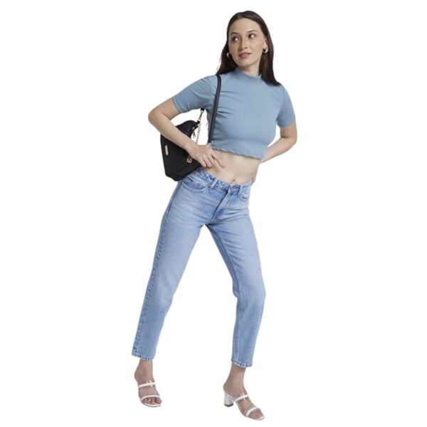 Spykar Light Blue Cotton Mom Fit Ankle Length Clean Look Jeans