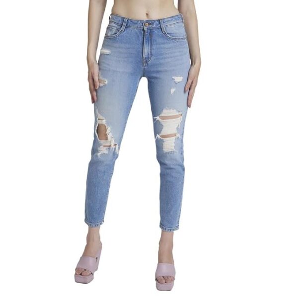 SPYKAR Mom Fit Mildly Distressed Light Fade Stretchable Jeans