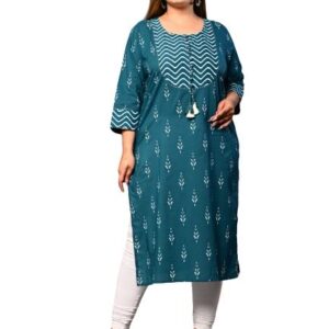 Swasti Women Printed Pure Cotton Straight Kurta Blue Till 8XL