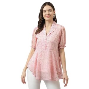 TOOCHKI Floral Print Puff Sleeve Georgette High-Low Top