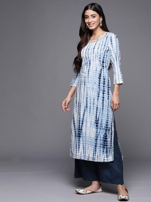 VARANGA Straight Kurta With Round Neck Blue Solid Palazzo And Dupatta