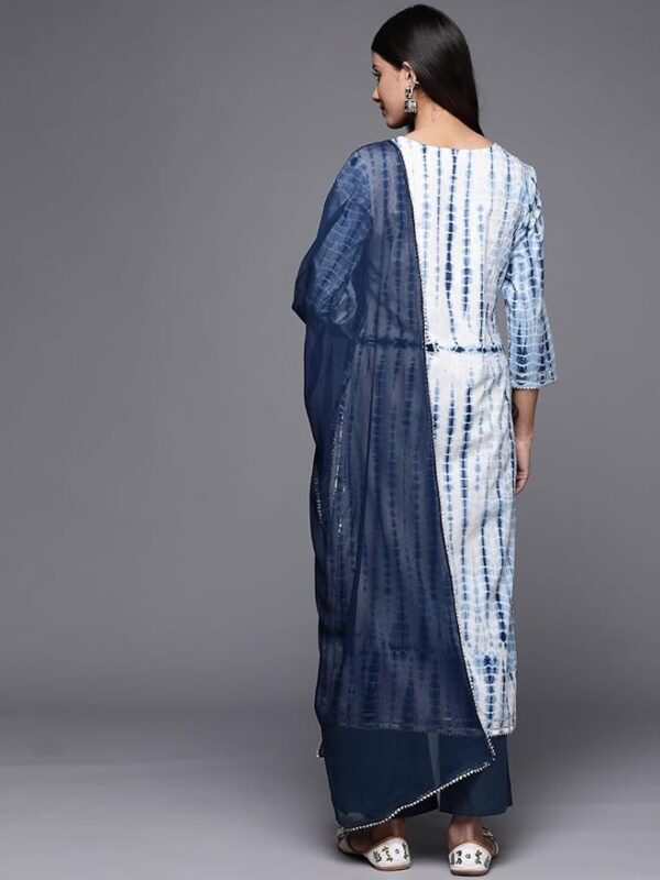 VARANGA Straight Kurta With Round Neck Blue Solid Palazzo And Dupatta