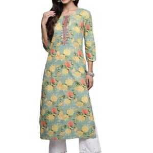 Varanga Women Printed Pure Cotton Straight Kurta Green