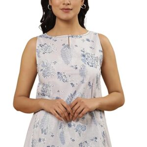 W Casual Sleeveless Floral Print Women Blue, White Top Till 3XL