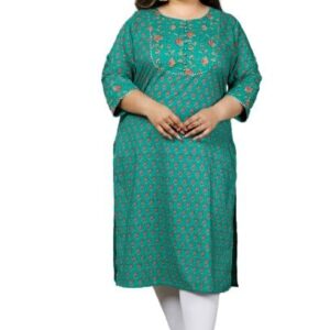 Women Printed Pure Cotton Plus Size Straight Kurta Green Till 8XL